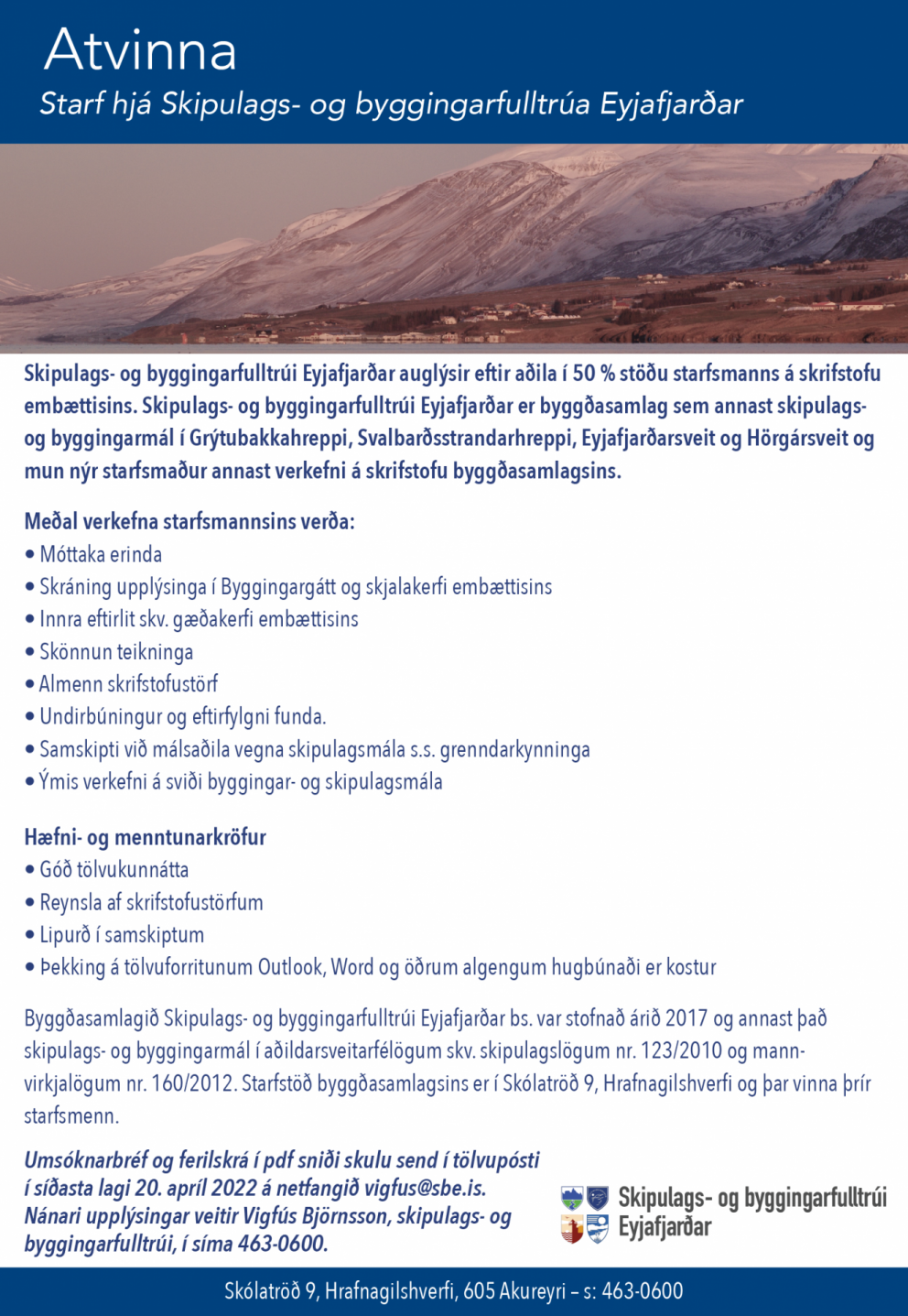 Starf hjá Skipulags- og byggingafulltrúa Eyjafjarðar