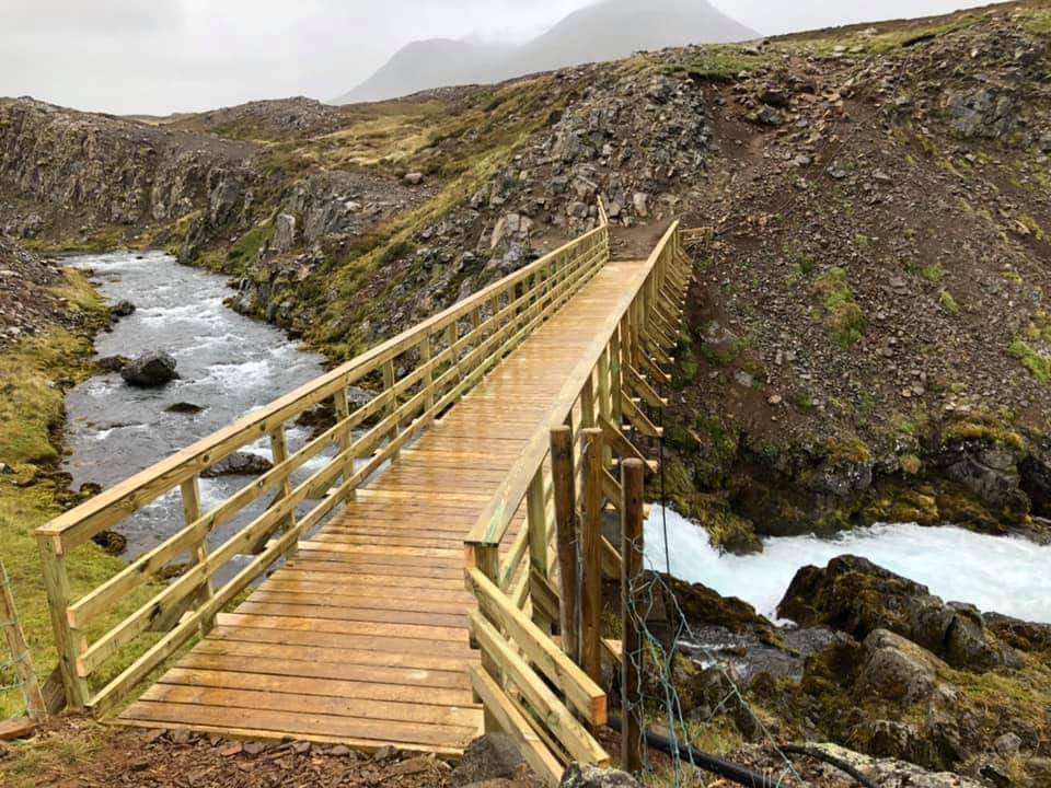 Það þurfa ófáar lappir að tipla yfir brúna við Gil