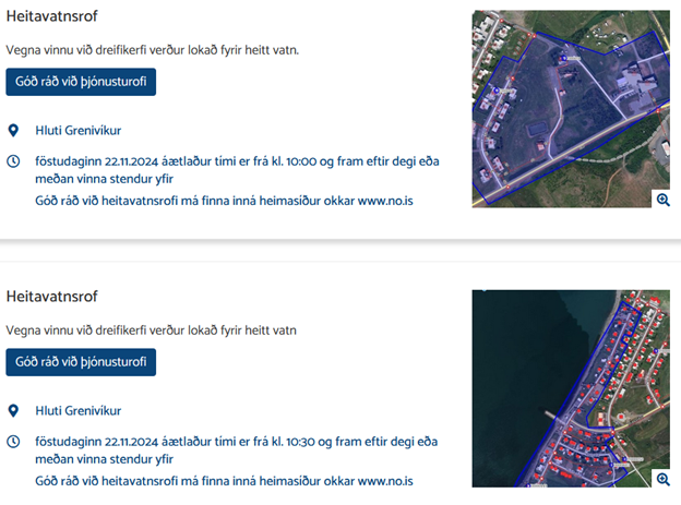 Heitavatnslaust á hluta Grenivíkur 22. nóv