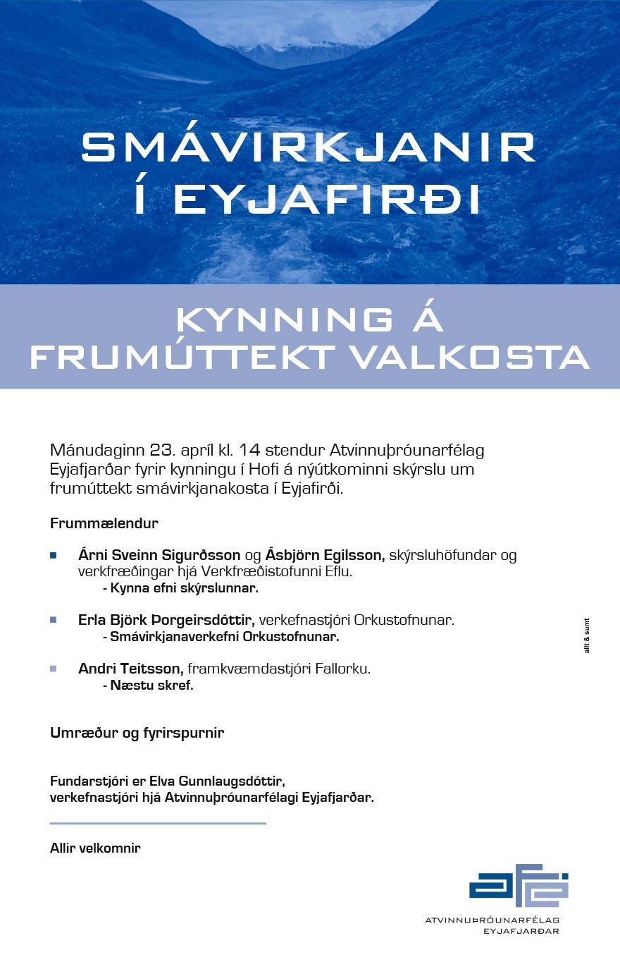 Smávirkjanir, kynning í Hofi 23. apríl